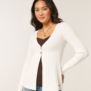 Hollister White Ribbed Cardigan Sweater
